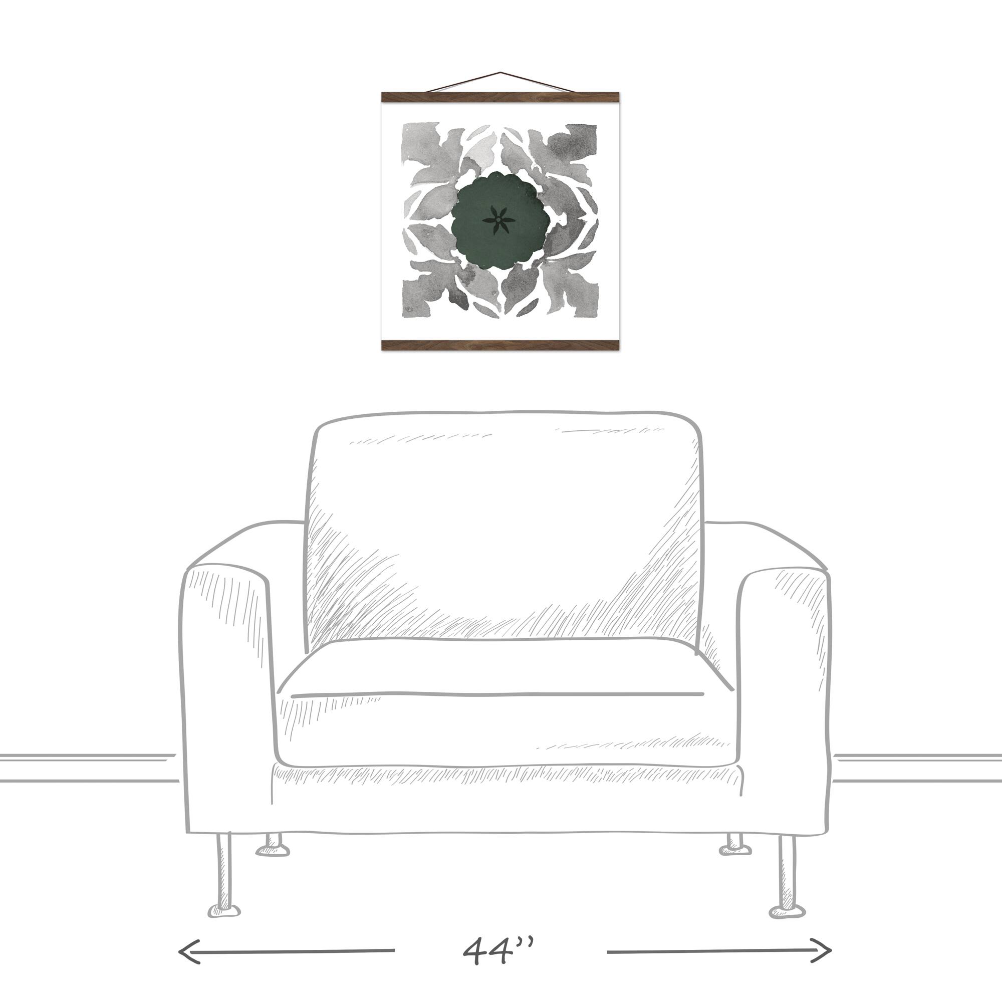 Gray & Green Medallion Teak Hanging Canvas